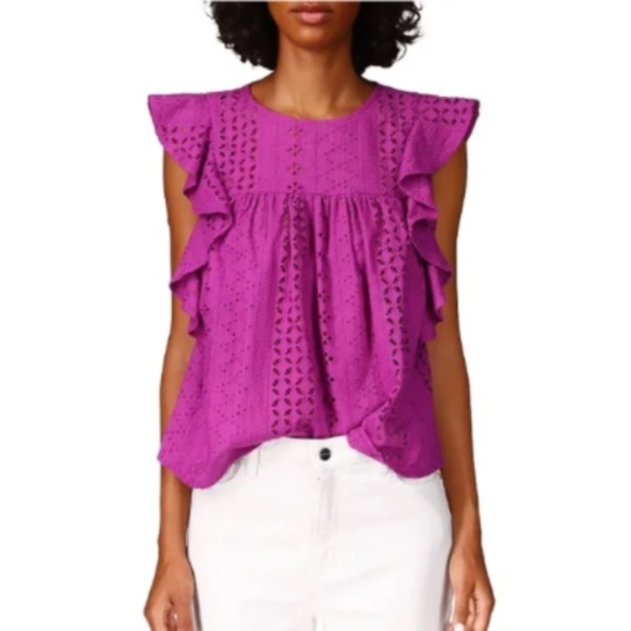 Sanctuary Breezy Eyelet Flutter Sleeve Back Cut-Out Shell Top Sz M - Picture 2 of 12